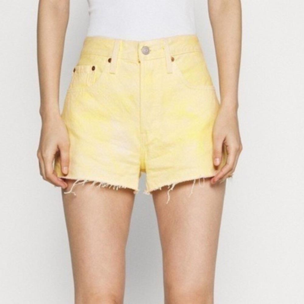 Levi’s 501 Button Fly Size 30 Cotton Jean Shorts Yellow Tie Dye Denim High Rise